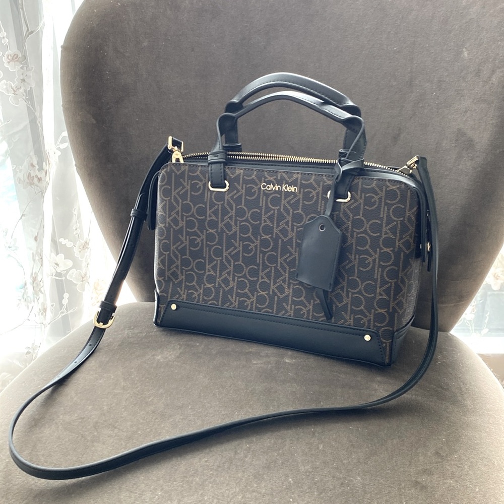 New Calvin Klein Garnet Signature Triple Compartment Top Zipper Satchel